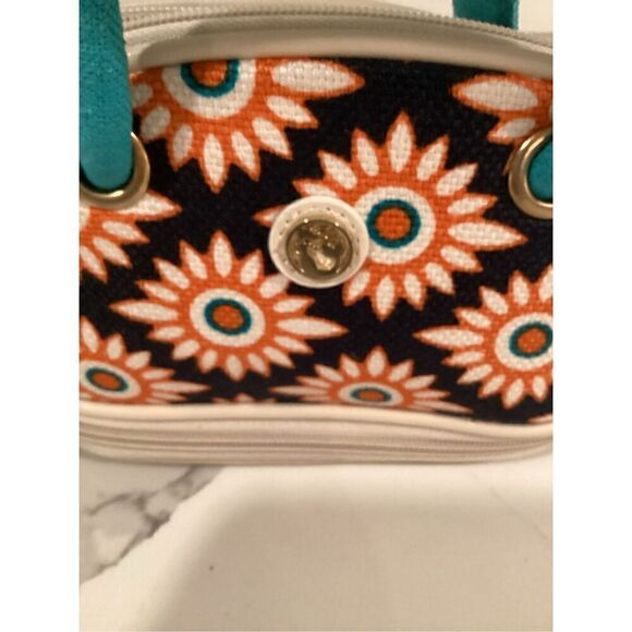 NWOT Spartina 449 SM Cosmetic Bag 2 Compartments 8”W x 5.5 T Orange Blue - Picture 3 of 5
